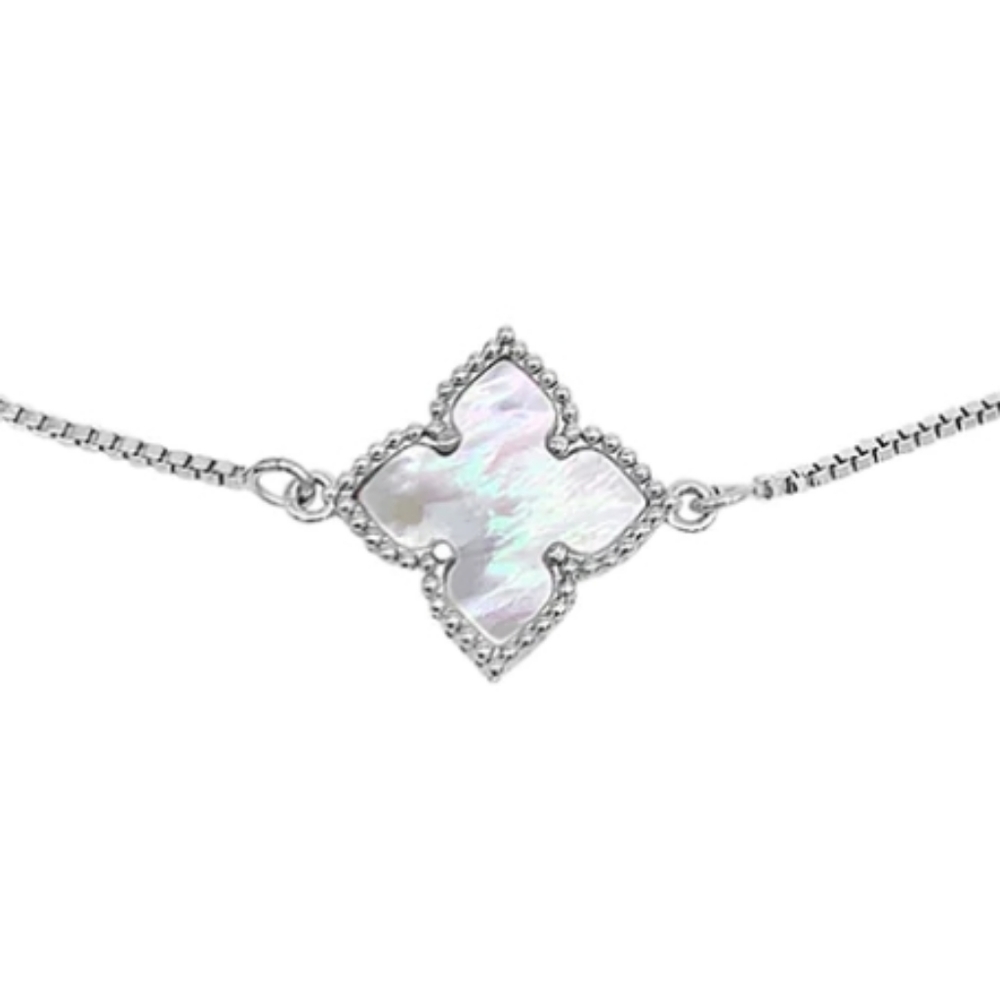White Mother of Pearl Flower Adjustable Bolo Bracelet Silver #8 - Picture 3 of 6